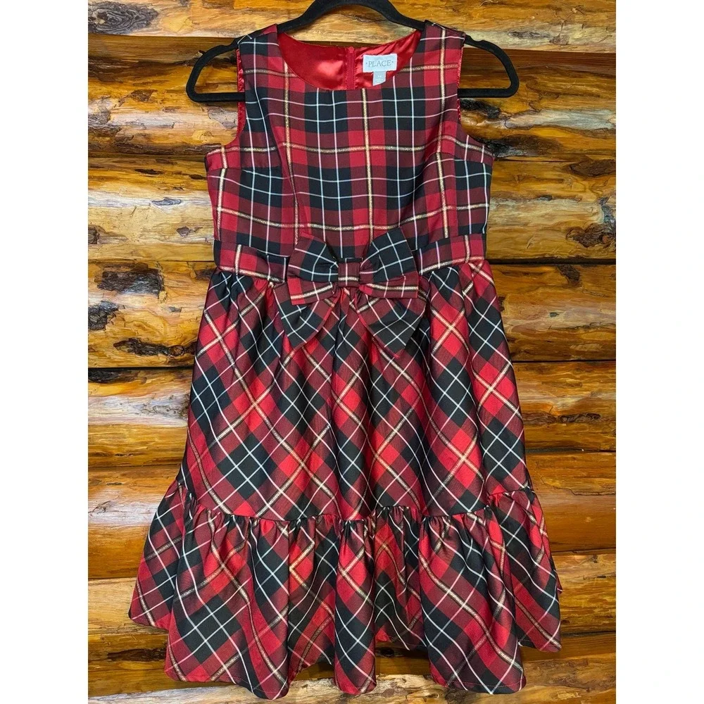 Children's Place Red Plaid Holiday Christmas Dress‎ Size 14
